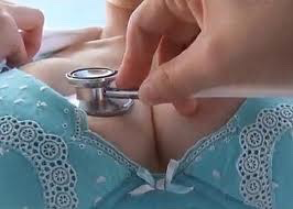 Using a stethoscope on a busty chick in her bra