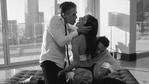 wife and husband take a guy they met at the party to have sex at home.