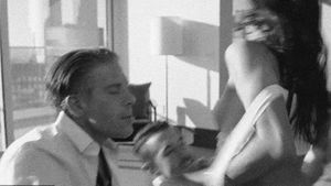 wife and husband take a guy they met at the party to have sex at home.