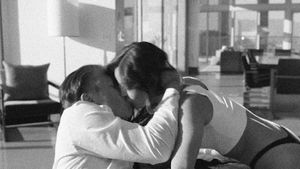 wife and husband take a guy they met at the party to have sex at home.