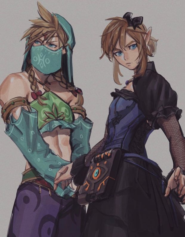 link and cloud strife (final fantasy and 3 more) drawn by oimo_(oimkimn)