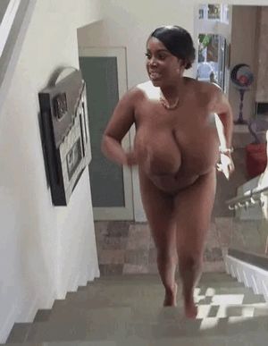 ebony big tits stairs