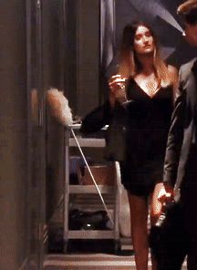 Emmerdale's Debbie Dingle very short black dress walking in hotel 2