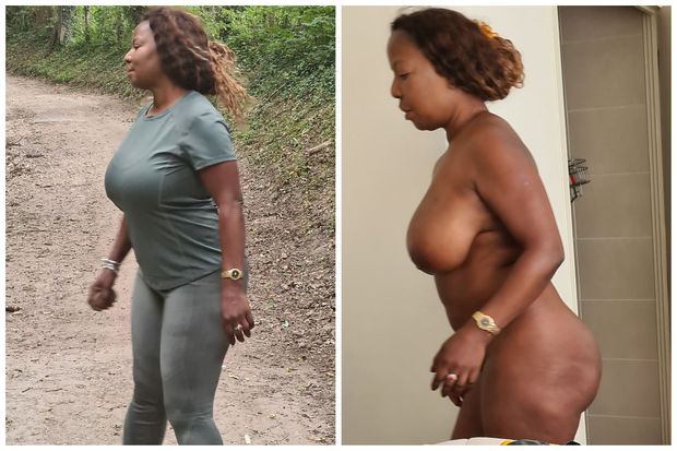 Ndey outside in tight outfit and nude