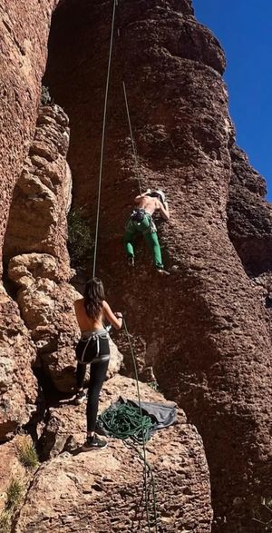 Chicks climbing shirtless like the guys