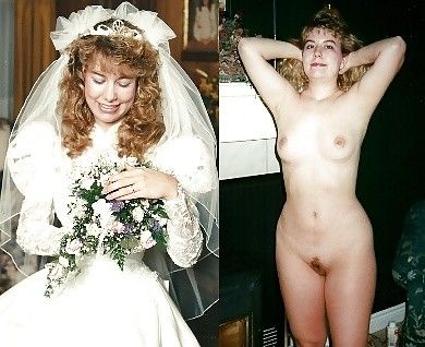 With and without her bouquet