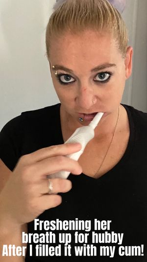 Freshen that dirty slut mouth up for hubby or else he will taste my cum when he kisses you!