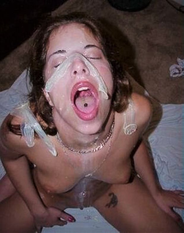 Here a teen slut that got gang fucked was made to drink all their cum from the condoms!