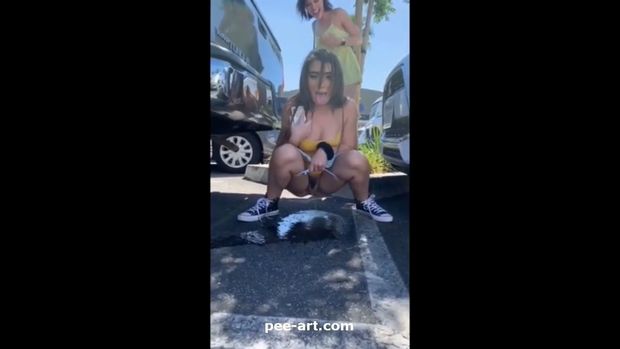 Adriana peeing in public with her friend