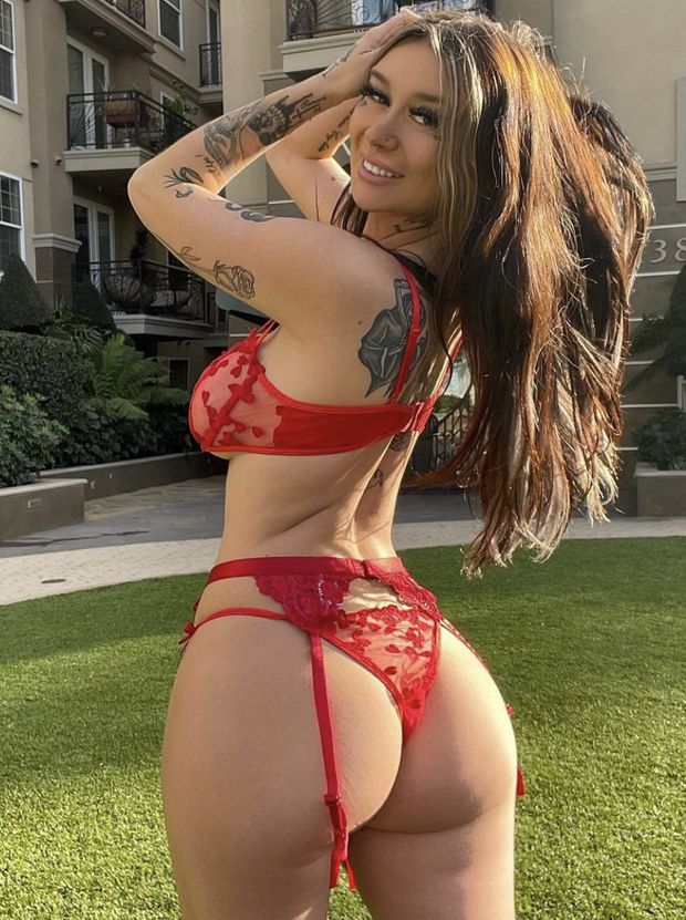 Lingerie brunette in public