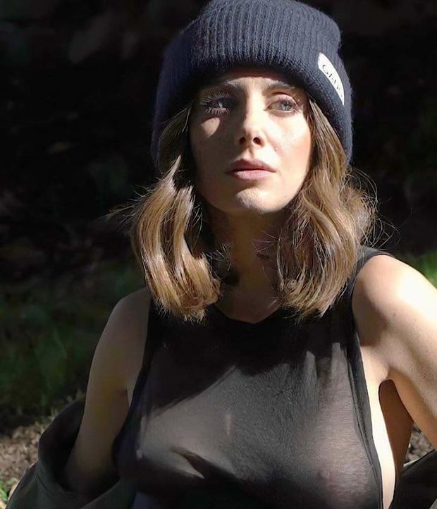 Alison Brie sheer top showing nipples