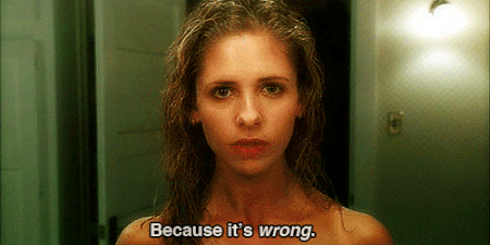Faith/Buffy - Because it's wrong subtitles added gif