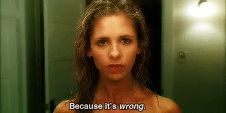 Faith/Buffy - Because it's wrong subtitles added gif
