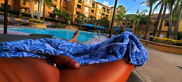 Relaxing after naked swim
