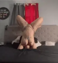 Thunda in a headstand