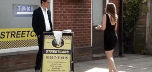 Corrie Michelle in short black dress outside waiting for a taxi to arrive!!