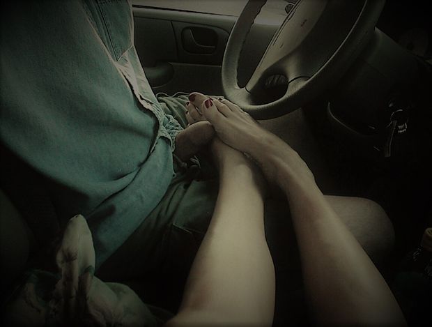 Wife helping me relax during a road trip.