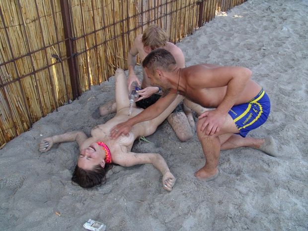 Slut getting wet and groped by friends