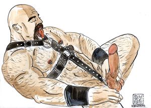 gay pig bear with body harness titled "Richard"