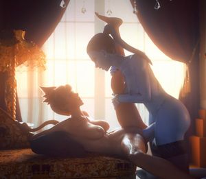 Widowmaker pushing her monster cock into Tracer's unprepared pussy.