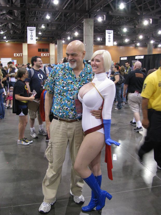Powergirl cosplayer with George Perez