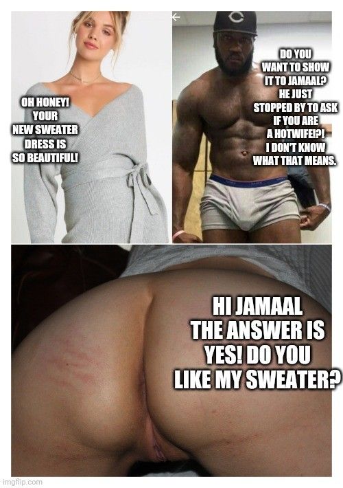 The sweater looks great with big black cock!