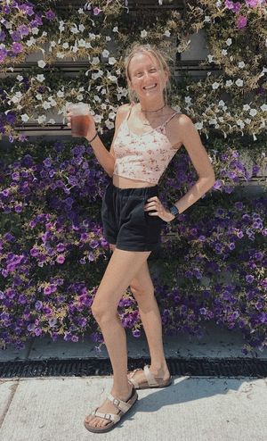 Basic Slut Showing off Coffee and Her Slender Form