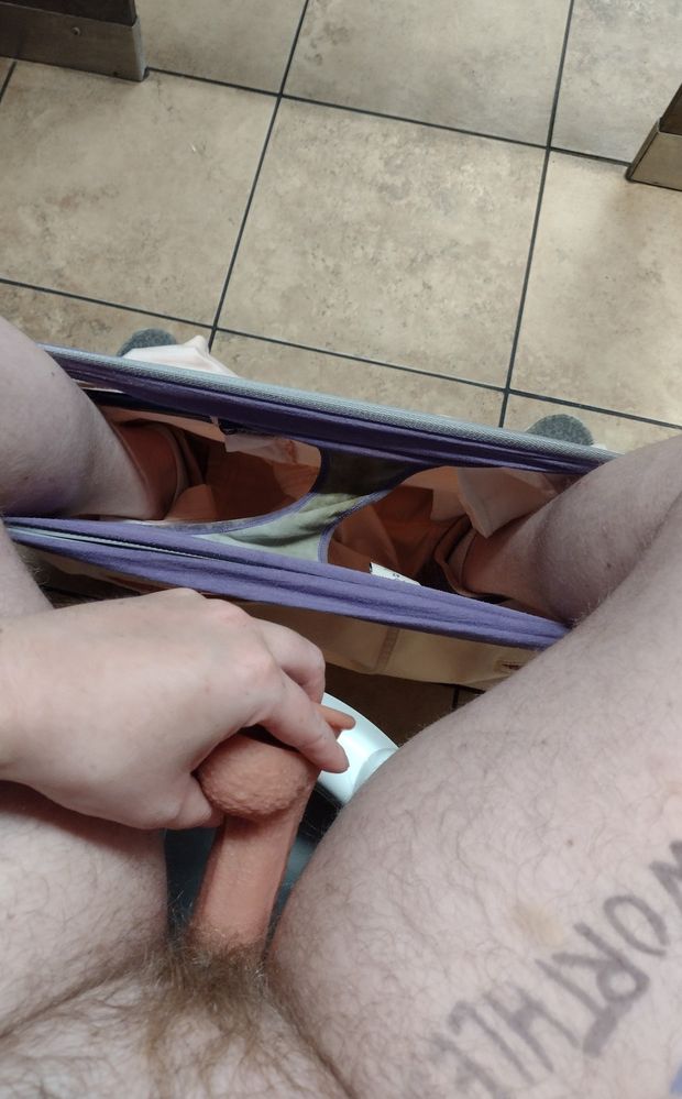fucking myself with my dildo in a busy store bathroom