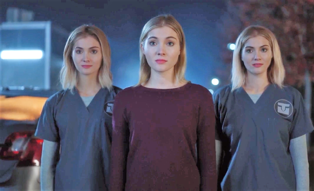Skyler Samuels as The evil 3 twins Frost sisters (Esme, Sophie and Phoebe: "The fun just started, guys!" prison breakout