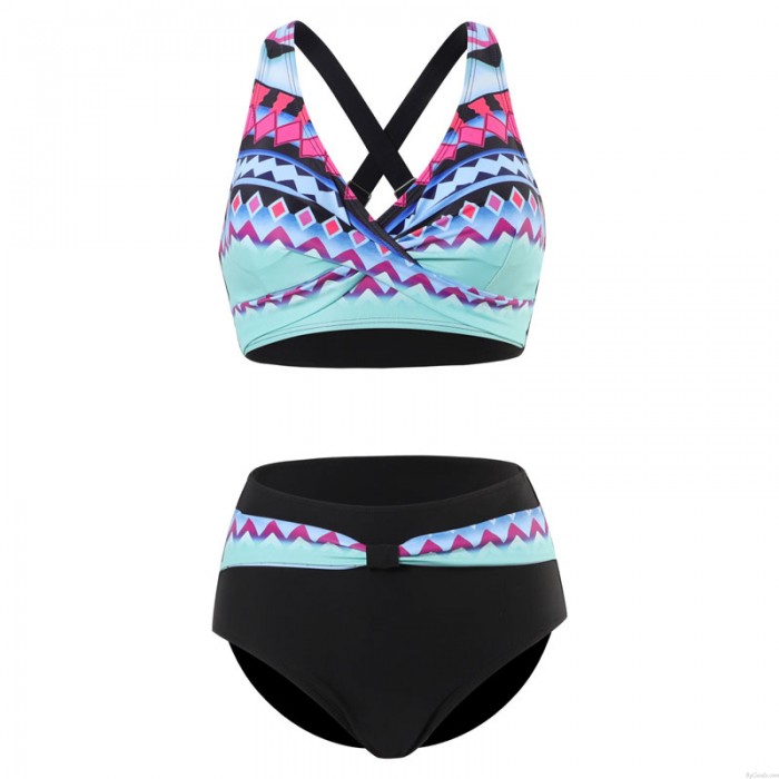 Sexy Totem Populaire Géométrie taille haute licou maillot de bain maillots de bain maillot de bain deux pièces pour femme Bikini