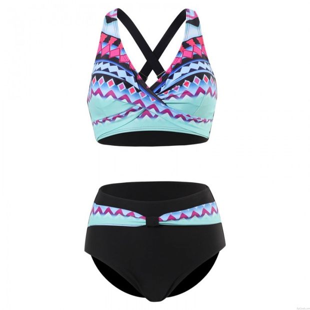 Sexy Totem Populaire Géométrie taille haute licou maillot de bain maillots de bain maillot de bain deux pièces pour femme Bikini