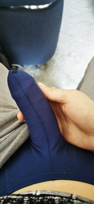Aroused penis in trunk panties with precum