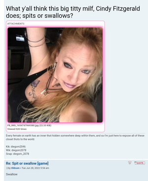 Do you think this big titty milf Cindy Fitzgerald spits or swallows?