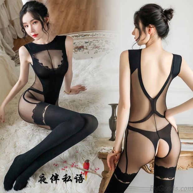 Sexy Barmädchen Vertikale Streifen Open Crotch Strümpfe Perspektive verbunden Damen Dessous