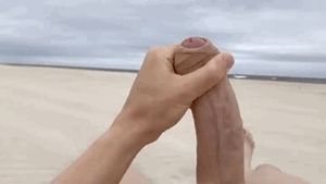 Big uncut white cock solo cumshot in the beach pov