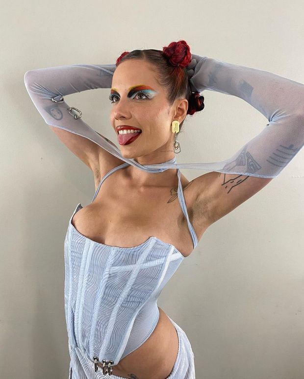 Halsey nipple slip - just about!