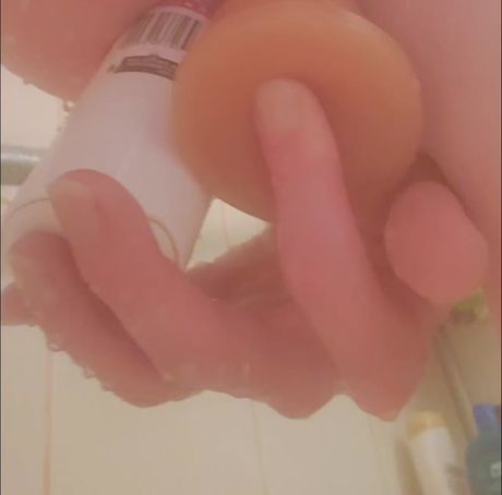 Sissy dp with toys in shower