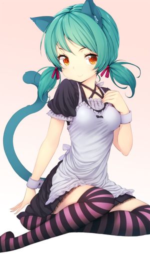 Neko Maid with Blue-Green Hair