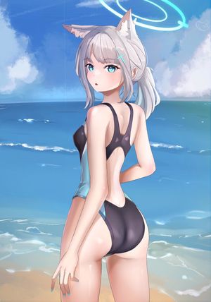 Nekko at the Beach in a One-Piece Swimsuit