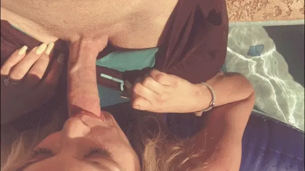My husband’s friend invited me over to swim in his pool… I relaxed on a floaty and sucked his cock instead :)