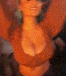 Incredible brunette bounces great boobs at the bar