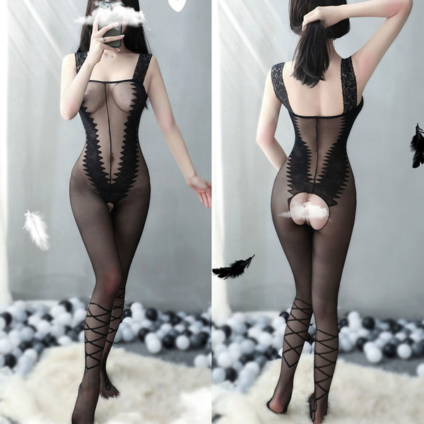 Sexy Sawtooth Thin Mesh Transparent High Elasticity Exotic Suspenders Tights Women's Bodystockings Crotchless Lingerie Bodysuits