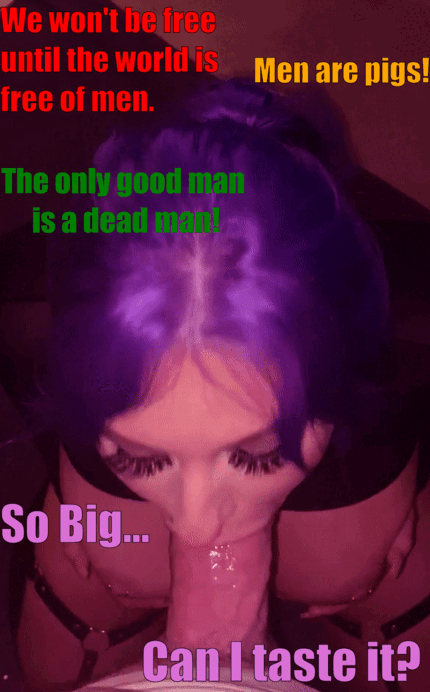 With a megaphone in her hand, she's a cunt with a mouth. With a cock in her mouth, her cunt is dripping wet.