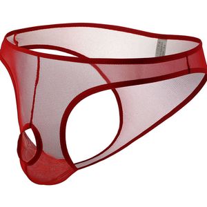 Sexy Pierced See-through Mesh Underwear For Man Briefs Underpants High Rise Men's Lingerie G-string Thong