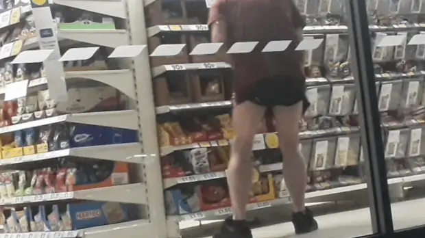 Flashing ass, balls and dick in Tesco