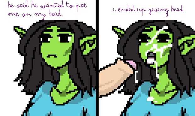 Goblin blowjob meme in pixel graphics