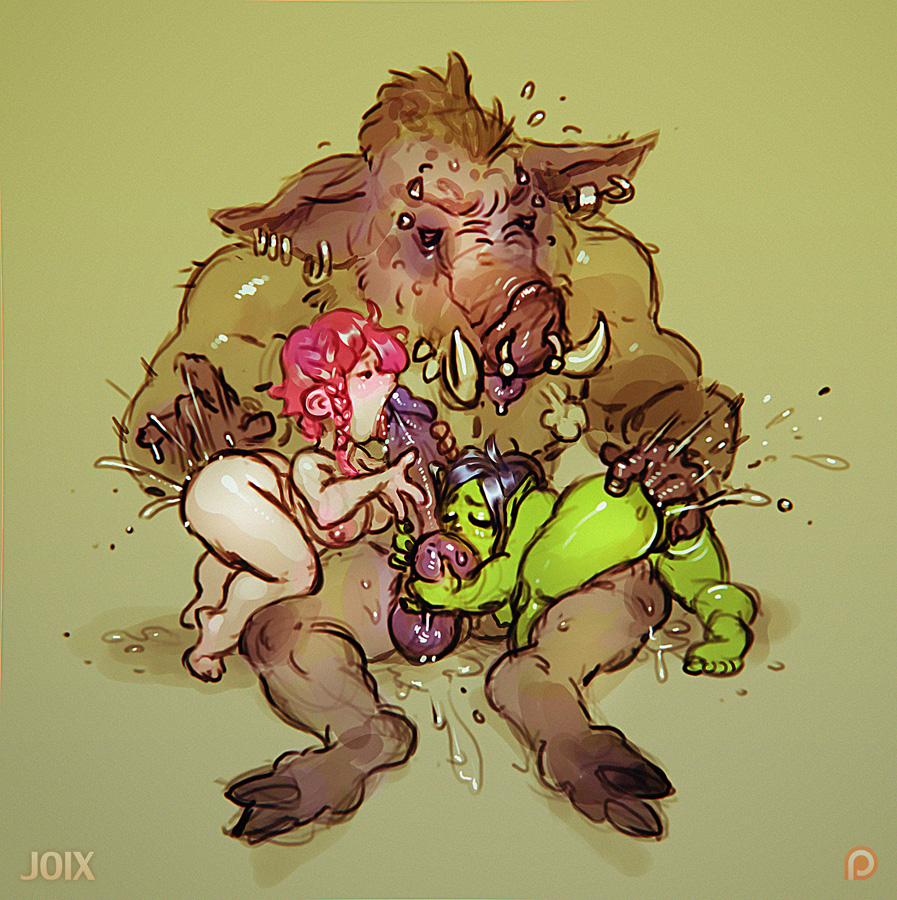 Goblin and human double bj on a pigman