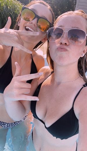 Bikini selfie on pool sunglasses