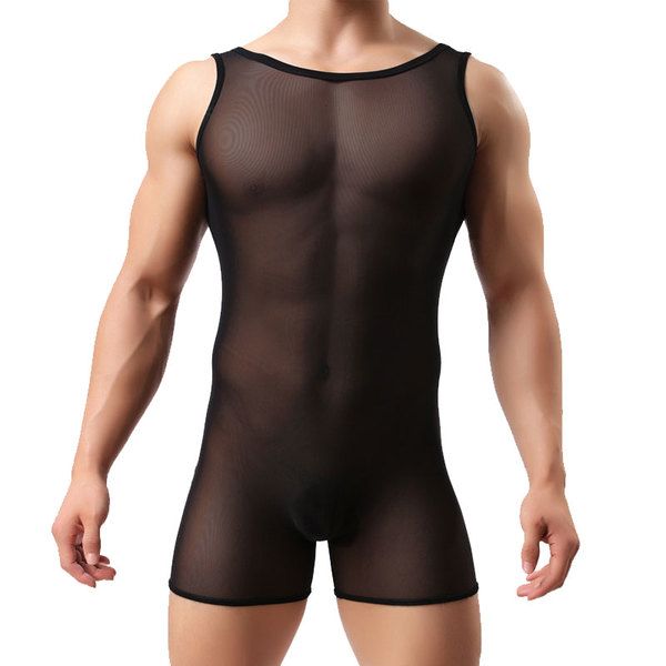 Sexy Mesh Sheer Athletic Supporters Jumpsuit Sport Singlet Wrestling One-Piece Bodysuit Men's Lingerie Leotard Underwear