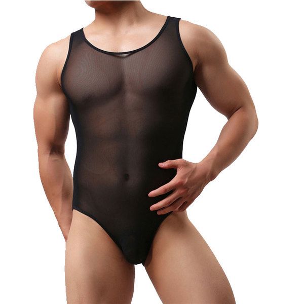 Sexy Mesh Sheer Men's Wrestling One-Piece Bodysuit Men's Lingerie Singlet Athletic Leotard Briefs Bodysuit Underwear